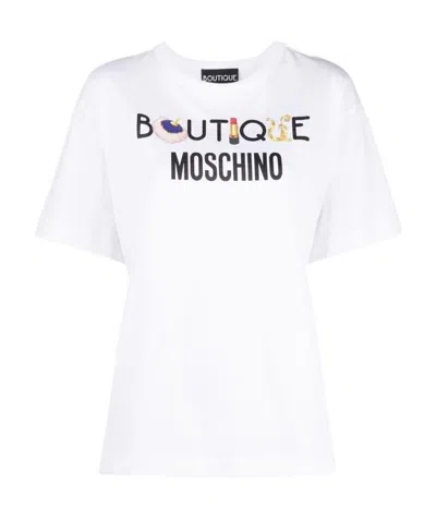 Moschino Logo T-shirt With Round Neck In White
