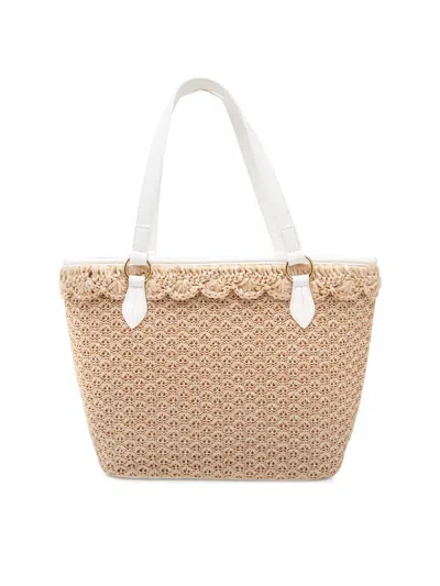 Moschino Logo Tag Rafia Tote Bag In Beige