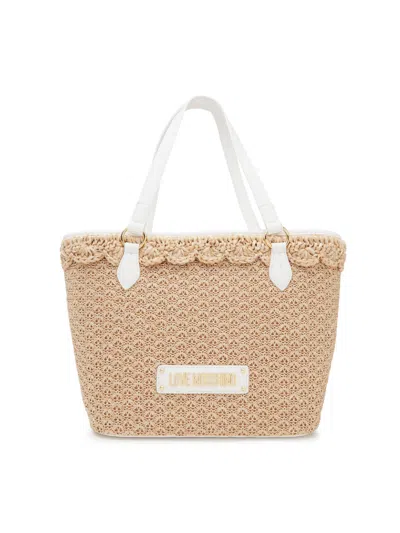 Moschino Logo Tag Rafia Tote Bag In Brown