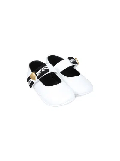 Moschino Babies' Logo-tape Ballerina Shoes In White