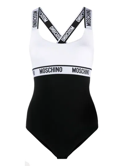 Moschino Logo-tape Cotton Bodysuit In Black