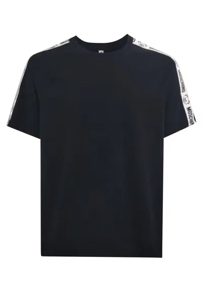 Moschino Logo Tape Crewneck T-shirt In Gray
