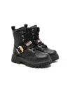 Moschino Logo Leather-trimmed Combat Boots In Black