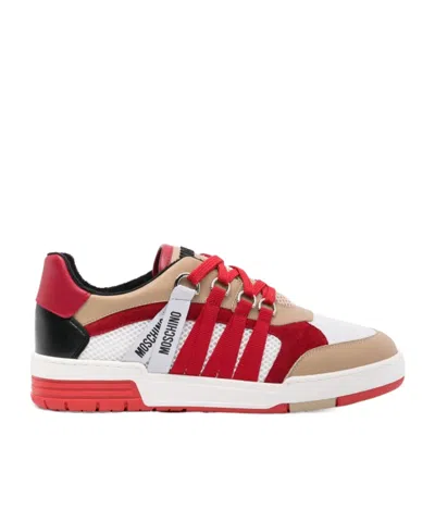 Moschino Logo-tape Leather Sneakers In Burgundy