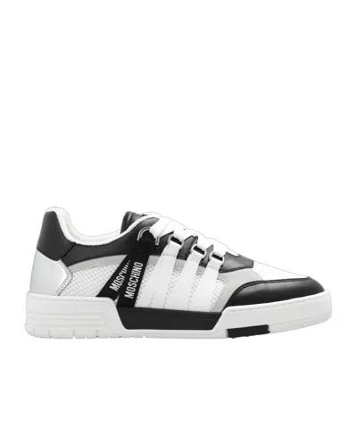 Moschino Logo-tape Leather Sneakers In White