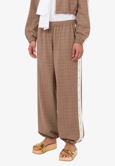 Moschino Logo Tape Tweed Track Pants In Gray