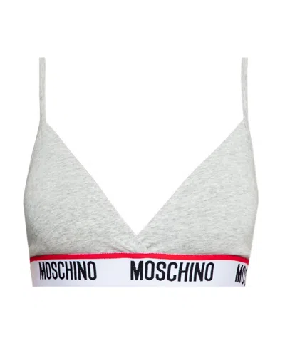 Moschino Logo-tape V-neck Triangle Bra In Grey