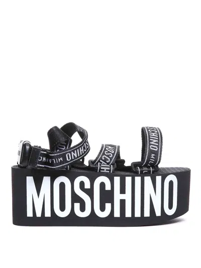 MOSCHINO LOGO TAPE WEDGE SANDALS