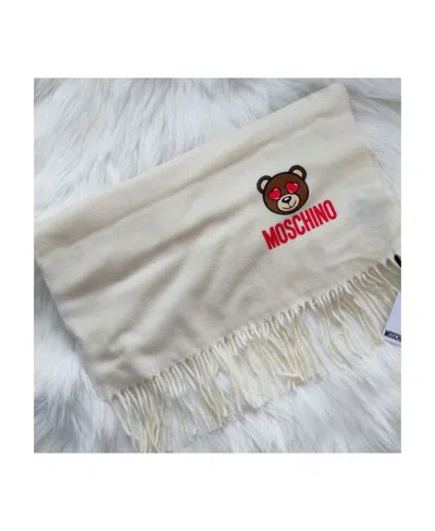 Moschino Logo Teddy Bear Scarf In Gray