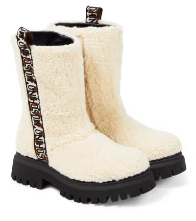 Moschino Kids' Logo Teddy Boots In Weiss