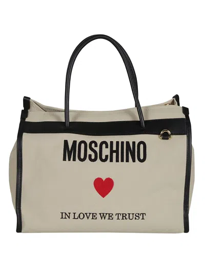 Moschino Logo-embroidered Canvas Tote Bag In Brown