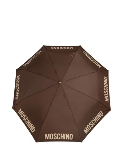 Moschino Logo Umbrella In Brown