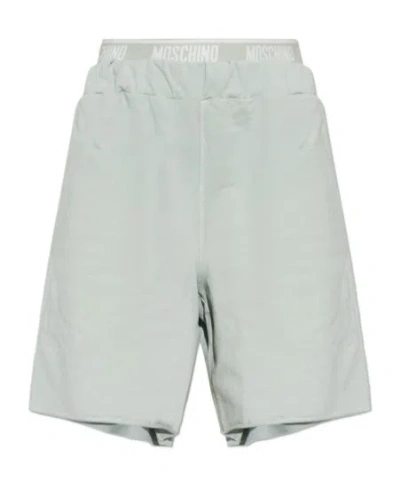 Moschino Logo-waistband Shorts In Gray