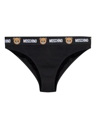 Moschino Logo-waistband Briefs In Black