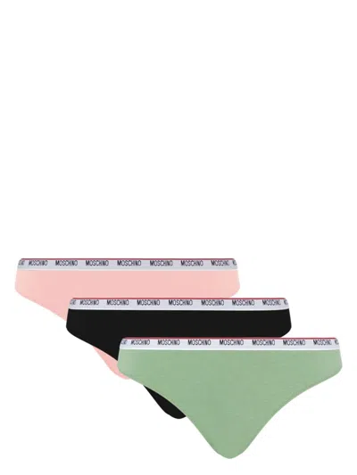 Moschino Set Of 3 Stretch Jersey Briefs Logo Band In Pink