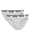 Moschino Logo-waistband Briefs (pack Of Two) In Gray
