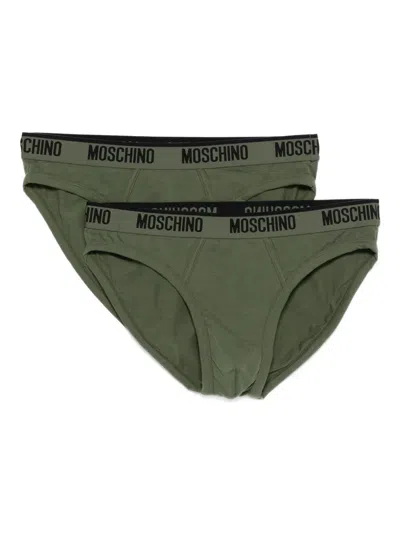 Moschino Logo-waistband Briefs (pack Of Two) In Green