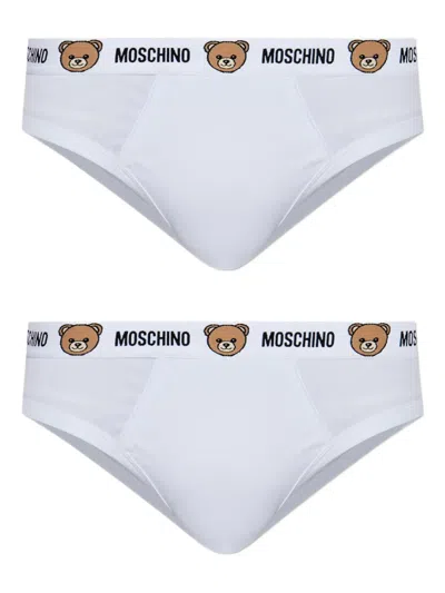 Moschino Logo-waistband Briefs (pack Of Two) In White