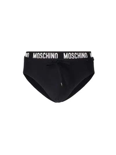 Moschino Logo Waistband Drawstring Swim Briefs In Black
