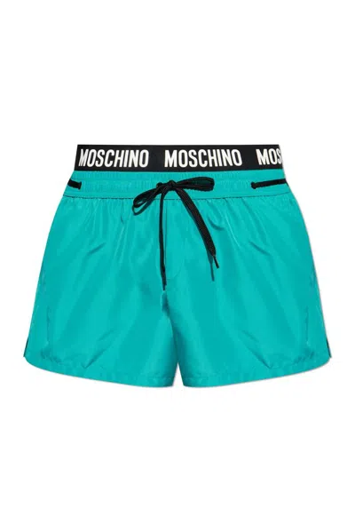 Moschino Logo-waistband Beach Shorts In Green