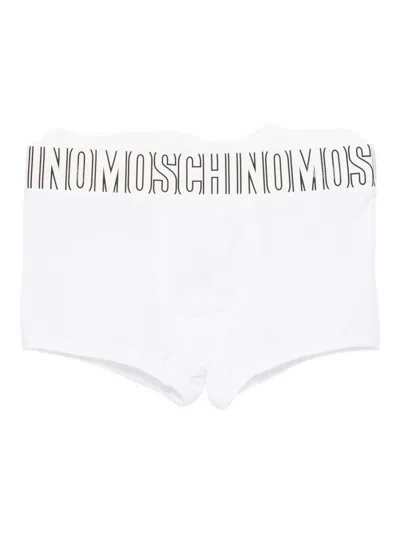 Moschino Logo-waistband Swim Trunks In White