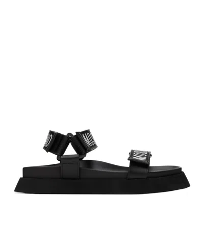 Moschino Logo Webbing Sandals In Black