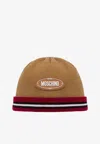 Moschino Logo-appliqué Virgin Wool Beanie In Brown