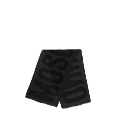 Moschino Logo Wool Scarf In Black