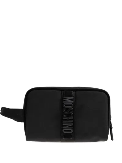 Moschino Logo Zip Clutch Bag In Black