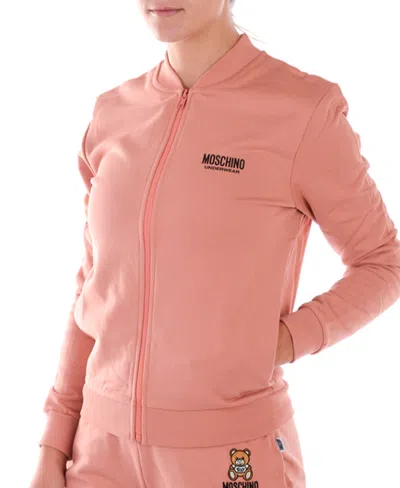 Moschino Logo Zipper Casual Jacket In Pink