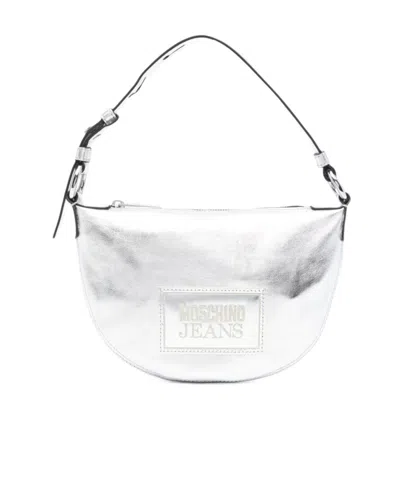 Moschino White/black Logo Belt Bag In Silver