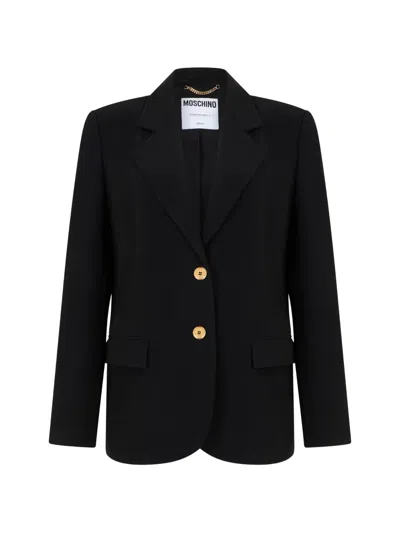 Moschino Logo-button Notched-lapels Jacket In Black