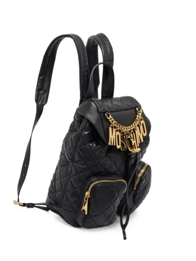 Pre-owned Moschino Logo-charm Backpack In Black