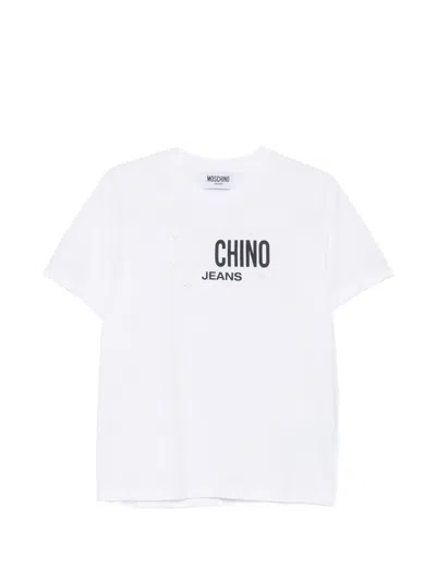 Moschino Logo-detail Broderie-anglaise T-shirt In White