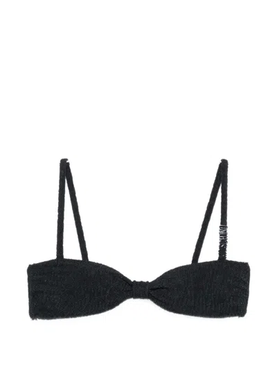 Moschino Logo-detail Crinkled Bikini Top In Black