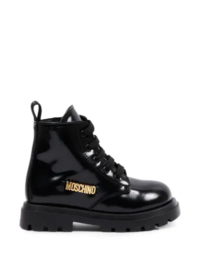 Moschino Kids' Logo-detail Lace-up Boots In Black