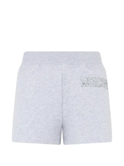 Moschino Logo-embellished Cotton Shorts In Gray