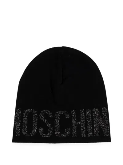 Moschino Logo-embroidered Beanie Hat In Black
