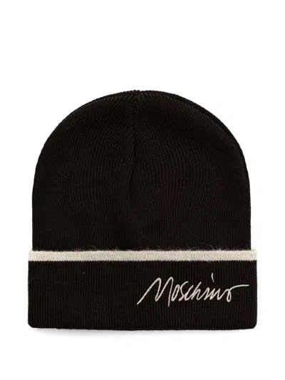 Moschino Logo-embroidered Beanie Hat In Brown