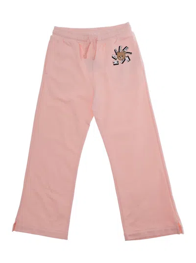 Moschino Logo-embroidered Cotton Joggers In Pink