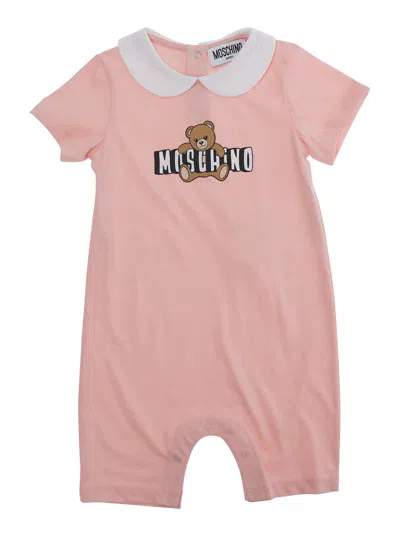 Moschino Logo-embroidered Cotton Romper In Pink