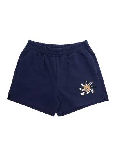 Moschino Logo-embroidered Cotton Shorts In Blue