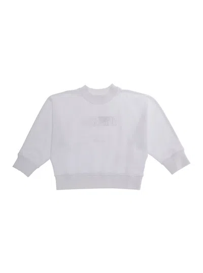 Moschino Logo-embroidered Cotton Sweatshirt In White