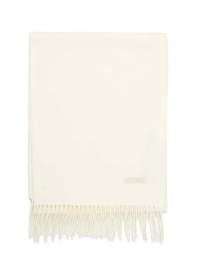 Moschino Logo-embroidered Fringed Scarf In Neutral