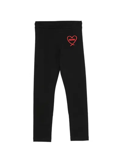 Moschino Kids' Logo-embroidered Heart-motif Leggings In Blue