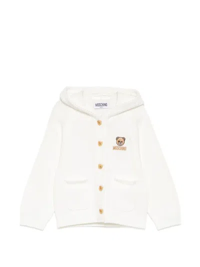 Moschino Babies' Logo-embroidered Hooded Cardigan In White