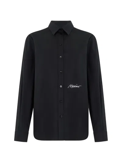 Moschino Logo-embroidered Long-sleeve Shirt In Black