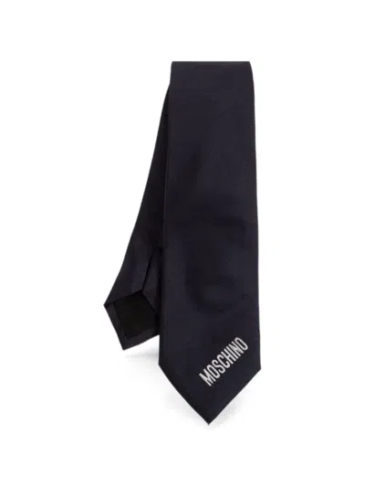 Moschino Logo-embroidered Silk Tie In Black