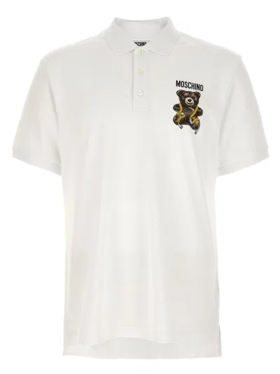 Moschino Logo-embroidered Teddy Bear Polo Shirt In White