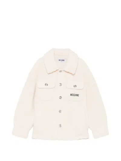 Moschino Kids' Logo-embroidered Teddy-fleece Jacket In Neutrals